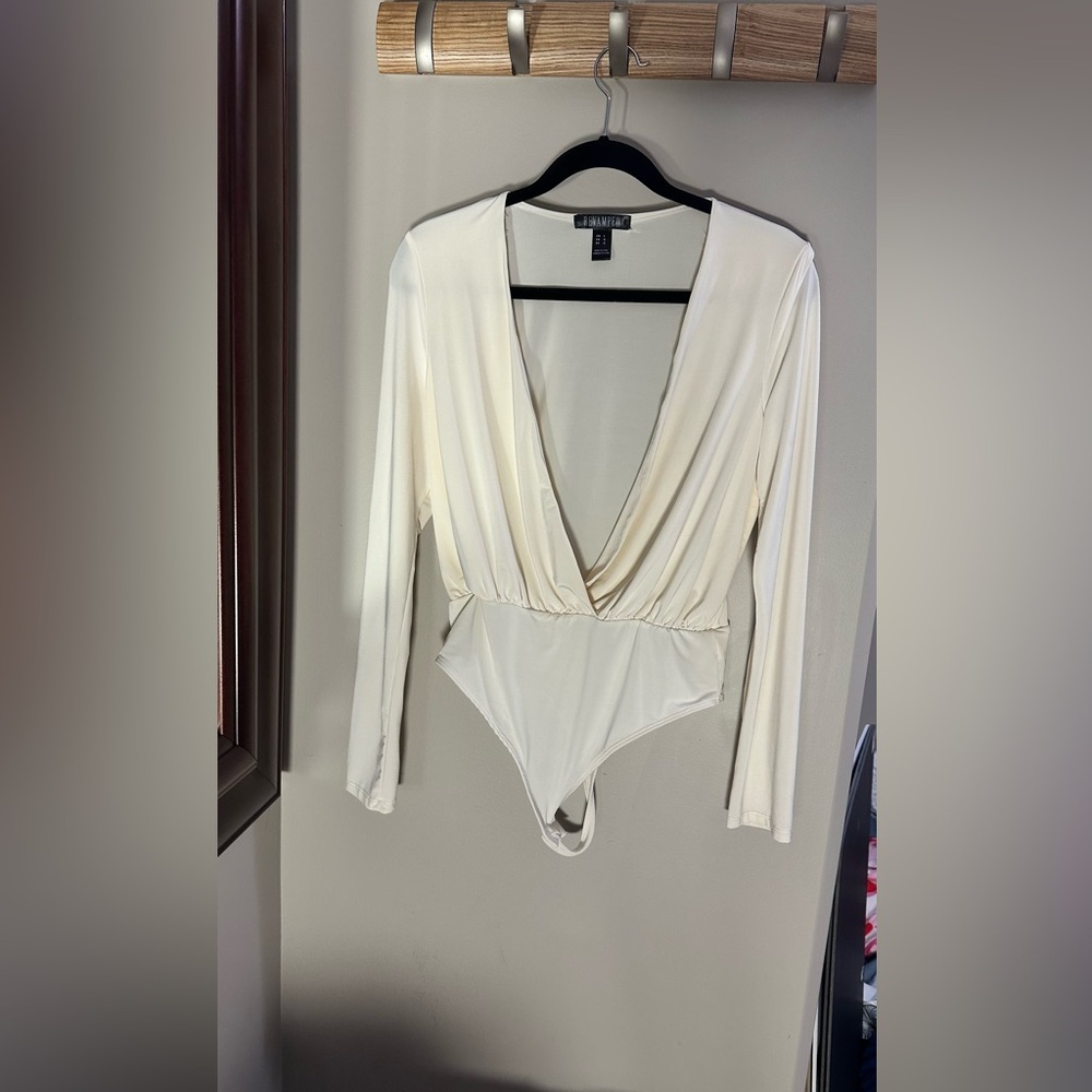 Revamped Cream Long Sleeve Wrap Bodysuit
